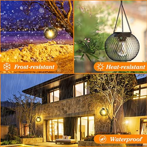 Solar Lantern Outdoor Waterproof,Hanging Solar Lights,4 Pack,Black - Image 4