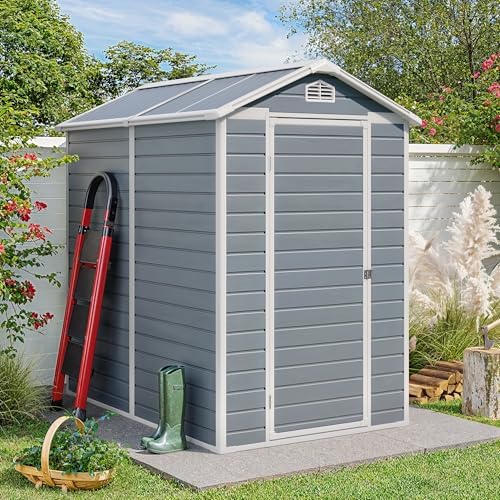 Gizoon 6x4 FT Outdoor Storage Shed with Floor, Resin Garden Tool Shed with Lockable Doors, Window, Vents, Reinforced Steel Frame, Waterproof Plastic Storage Sheds for Backyard, Patio, Lawn - Image 2