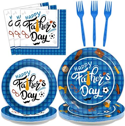 Wiooffen 96 Pieces Happy Father's Day Party Decorations Fathers Day Plates And Napkins Tableware Set Blue Fathers Day Celebration Supplies Best Dad Party Decorations Serve 24 Guests by Wiooffen