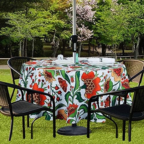 EHouseHome 70 inch Round Floral Tablecloth, Polyester, Waterproof, Zippered, Umbrella Hole, Perfect for BBQs, Parties, Gatherings - Image 2
