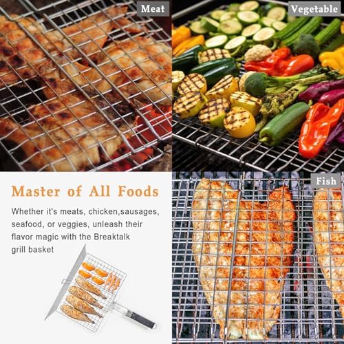 Deep BBQ Grill Basket, Lockable Grilling Basket with Basting Brush - Image 4
