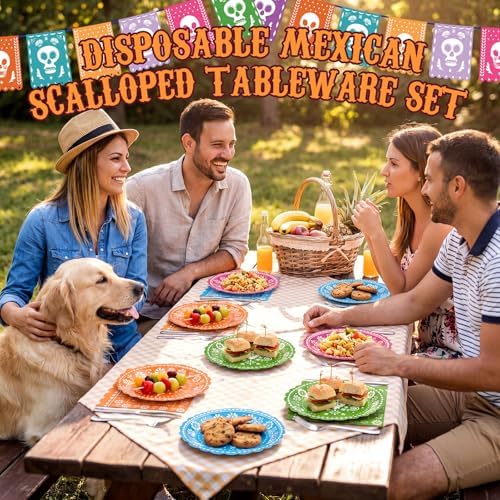 Roshtia 120 Pcs Mexican Plates and Napkins Set, Papel Picado Design - Image 4