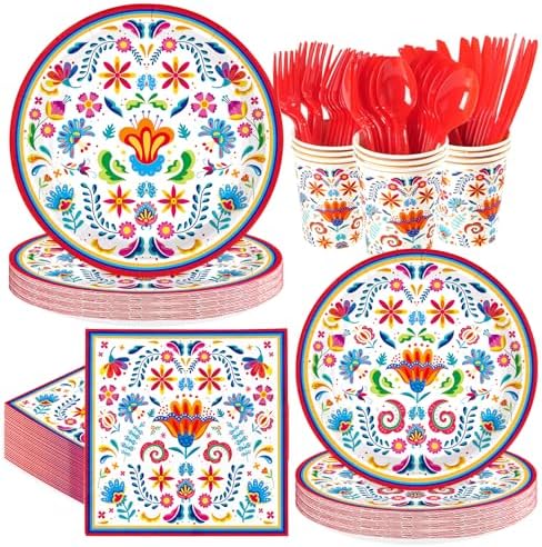 168Pcs Mexican Fiesta Party Decorations, Serves 24 by Greencian