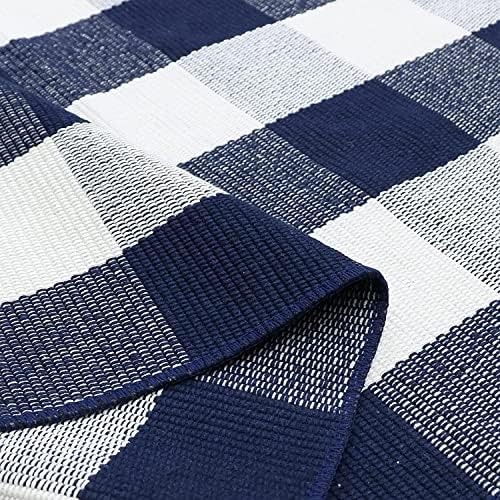 SEEKSEE Buffalo Plaid Outdoor Rug 3' x 5' Navy Blue and White Front Door Mat, Layering Rug for Porch, Washable Doormat, Front Porch Rug for Outdoor Entrance Entryway Patio Porch Decor - Image 7