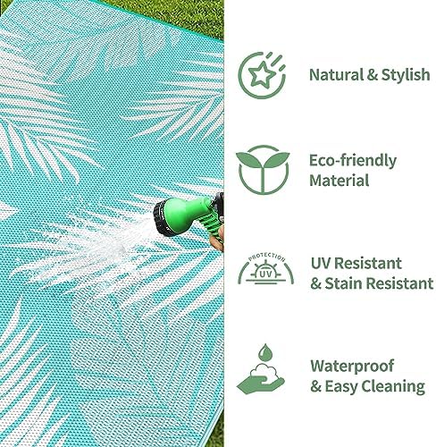GENIMO Outdoor Rug, Waterproof Plastic Rugs for Patio, 6'x9' Navy White - Image 6