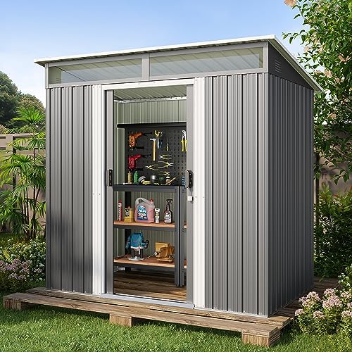 Gizoon 6'x4' Outdoor Storage Shed Metal Garden Shed with Sliding Lockable Doors, Versatile Tool Bike Shed with Transparent Panel Windows, Outdoor Storage Clearance for Backyard, Patio, Dark Gray - Image 2