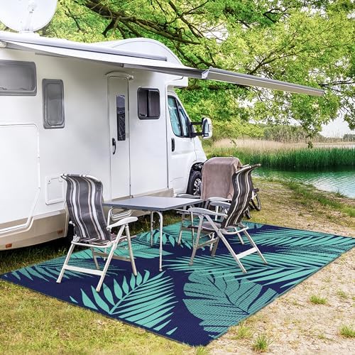 GENIMO Outdoor Rug, Waterproof Plastic Rugs for Patio, 5'x8' Blue Green - Image 5