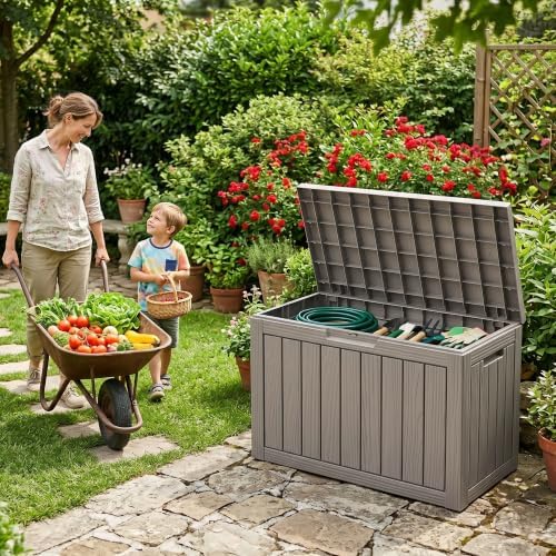 DRATO 55 Gallon Outdoor Storage Box Waterproof, Lockable Resin Deck Boxes - Image 3