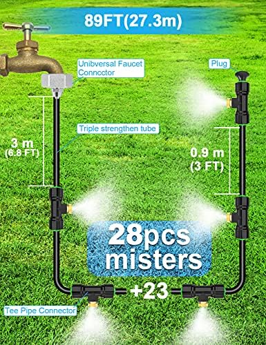 Misters for Outside Patio 89FT(27.3M)+34 Brass Mist Nozzles+a Brass Adapter(3/4") Detachable Outdoor misting Cooling System for Garden, Waterpark, Greenhouse, Backyard - Image 4
