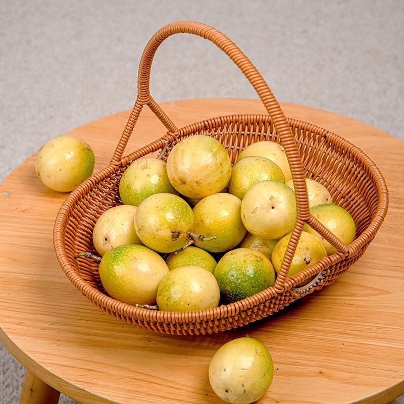 Plastic Imitation Rattan Woven Hand Basket Outdoor Picnic Picking Vegetables and Fruits Kitchen Living Room Egg Snack Basket (Yellow1,29.5x24.5cm) - Image 3