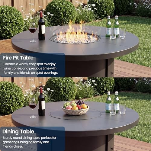 5 Pieces Outdoor Patio Furniture Set with 48" 55000 BTU Round Propane Fire Pit Table,Patio Dining Set Outdoor Conversation Sets 4 Chairs for Deck,Backyard and Garden,Dark Blue - Image 6