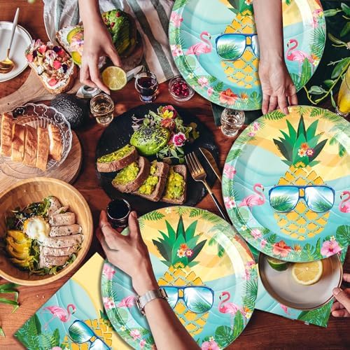 40pcs Fancy Land Flamingo Party Supplies Summer Beach Paper Plates and Napkins Set Pineapple Summer Hawaiian Tableware for 20 Guests - Image 5