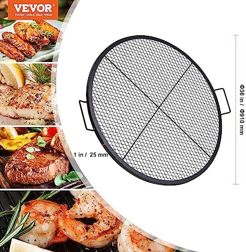 VEVOR X-Marks Fire Pit Grill Grate, Round Cooking Grate, Heavy Duty Steel Campfire BBQ Grill Grid with Handle and Support X Wire, Portable Camping Cookware for Outside Party & Gathering, 36 Inch Black - Image 6