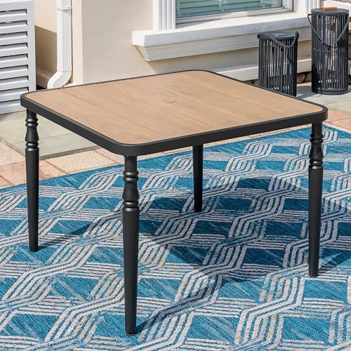 NUU GARDEN Outdoor 37” Square Metal Dining Table, Patio Dining Table with Umbrella Hole, Powder-Coated Metal Table with Faux Wood Tabletop, for Patio, Garden, Backyard and Balcony, Black - Image 3