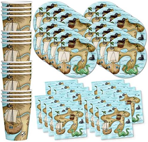Pirate Treasure Map Birthday Party Supplies - Treasure Hunt Party Kit for 16 Includes Plates, Napkins and Cups by BirthdayGalore