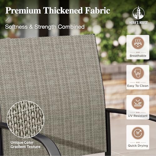 HERA'S HOUSE Patio Dining Set for 4, Wood-Look Metal Table, Brown Chair - Image 2