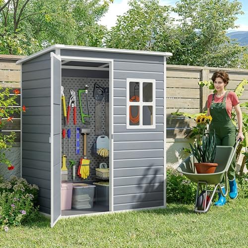 Gizoon 5x3 FT Outdoor Storage Shed, Resin Weatherproof Garden Shed, Gray - Image 3