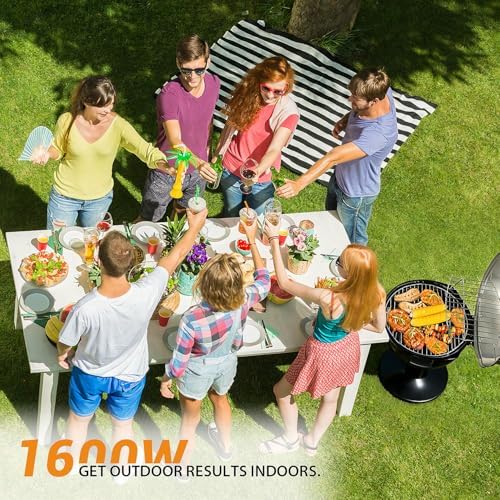 Electric Outdoor Grill Techwood 15-Serving Indoor/Outdoor Electric Grill for Indoor & Outdoor Use, Double Layer Design, Portable Removable Stand Grill, 1600W, Silver - Image 6
