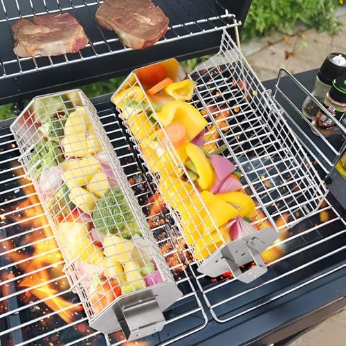 2 Pack Rolling Grill Basket, Hexagonal BBQ Grill Baskets - Image 2