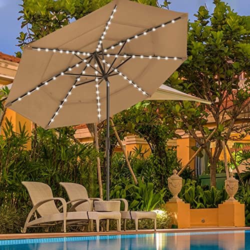 EliteShade USA 10-Year-Non-Fading 9ft 3-Tier Market Patio Umbrella, Commercial Table Umbrella with 80 Solar LED Lights, Crank Open, Windproof & UPF 50+ UV Protection for Garden, Deck, Pool, Backyard, Heather Beige - Image 4