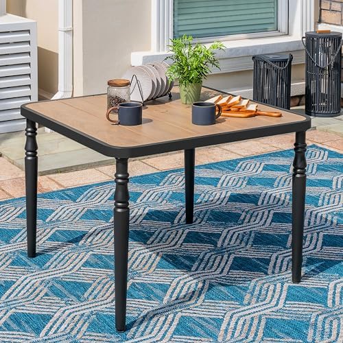 NUU GARDEN Outdoor 37” Square Metal Dining Table, Patio Dining Table with Umbrella Hole, Powder-Coated Metal Table with Faux Wood Tabletop, for Patio, Garden, Backyard and Balcony, Black by NUUGARDENCORPORATION