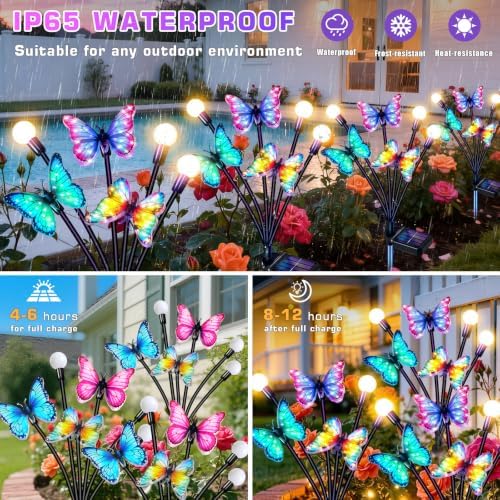 Solar Garden Lights Outdoor, Butterfly Firefly Lights 2 Pack, Waterproof - Image 3