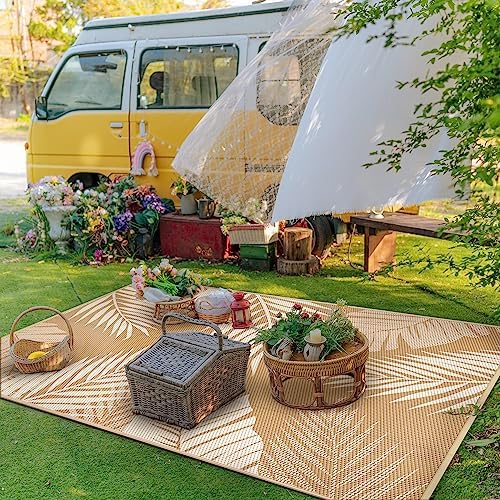 GENIMO Outdoor Rug, Waterproof Plastic Rugs for Patio, 9'x12' Brown Beige - Image 3