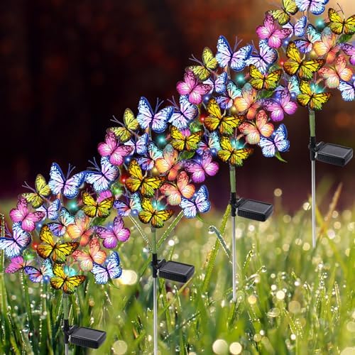 Adecorty Solar Garden Lights Solar Lights Outdoor Waterproof Decorative 4 Pack with 88 LED 68 Butterfly Solar Lights for Garden Yard Decor Christmas Decorations, Gifts for Mother's Day Mom by Adecorty