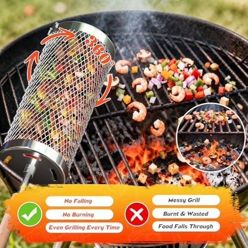 Rolling Grill Basket, Grilling Accessories 2 Pack, Gifts for Men - Image 3