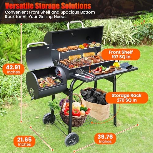 Realcook Charcoal Grills with Offest Smoker: Spacious Barrel Charcoal Grill - Image 5