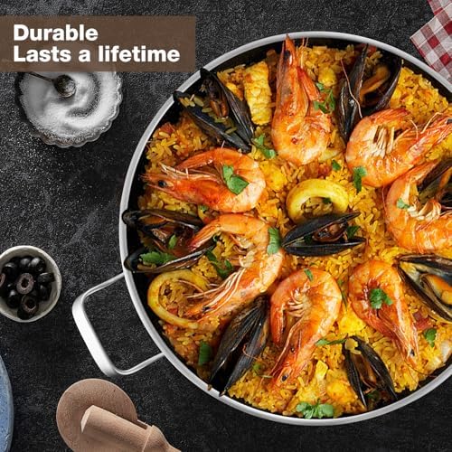 Yeksum Tri-Ply Stainless Steel Paella Pan Large Saute Pan with Lid (Stainless Steel, Hybrid 13.5 INCH) - Image 6