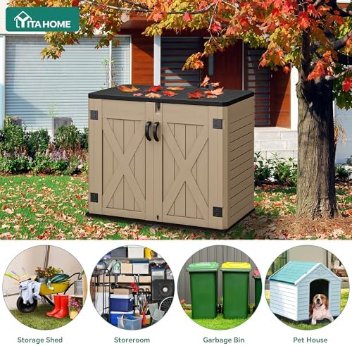 YITAHOME Outdoor Resin Storage Sheds with X-Shaped Lockable Door, 39 in Height Lockable Waterproof Horizontal Shed w/o Shelf, Easy to Assemble Shed Storage for Garden Tools, Brown - Image 5