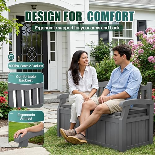 Devoko 80 Gallon Storage Bench with Cushion, Deck Box Waterproof&Lockable - Image 4