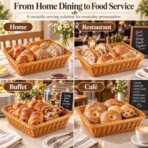 2 Pack Wicker Bread Baskets, 16 Inch Rectangular Serving Trays - Image 6