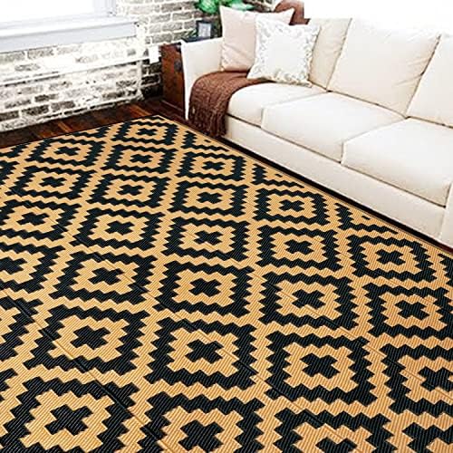 SAND MINE Reversible Mats, Plastic Straw Rug, Modern Area Rug, Large Floor Mat and Rug for Outdoors, RV, Patio, Backyard, Deck, Picnic, Beach, Trailer, Camping, Black & Brown, 6' x 9' by SANDMIND