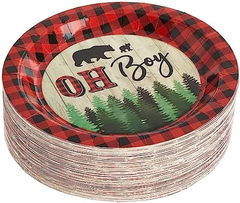 BLUE PANDA Lumberjack Baby Shower Paper Plates - 9 in, 80 Count, Buffalo Plaid - Oh Boy Plates for Baby Shower & Durable Party Supply Decor for Boy Party - Image 6