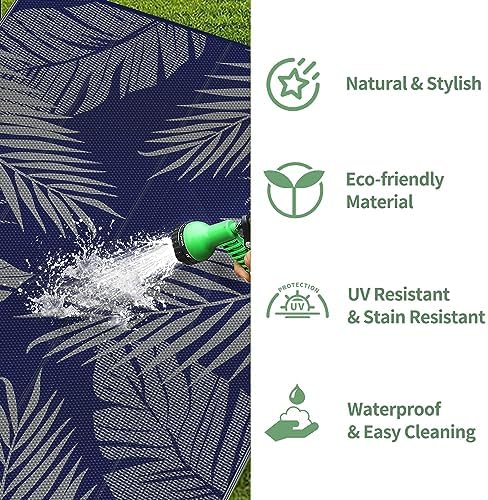 GENIMO Outdoor Rug, Waterproof Plastic Rugs 9'x18' for Camping Blue Grey - Image 6