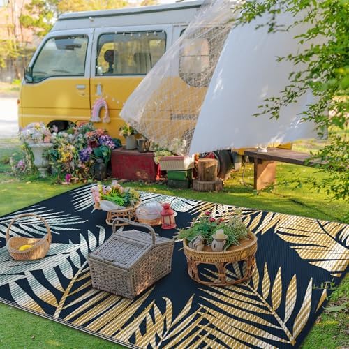 GENIMO Outdoor Rug, Waterproof Plastic Rugs for Patio, 6'x9' Yellow Navy - Image 3