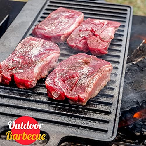 Overmont Reversible Cast Iron Grill - 17" x 9.8" Dual-Sided Griddle Pan - Image 5