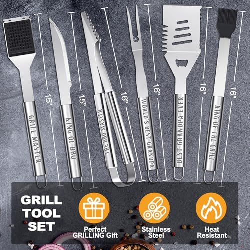 Grandpa Gifts, Fathers Day Grandpa Gifts from Grandkids Heavy Duty Grilling Accessories Kit for Backyard BBQ, Thick Stainless Steel Grill Utensils with Non-Slip Handle Tool on Birthday, Christmas - Image 6