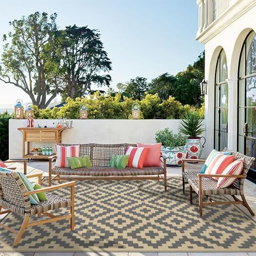 SAND MINE 6 x 9 Ft Reversible Mats, Plastic Straw Rug, Modern Area Rug, Large Floor Mat and Rug for Outdoors, RV, Patio, Backyard, Deck, Picnic, Beach, Trailer, Camping, Grey & Tan - Image 6