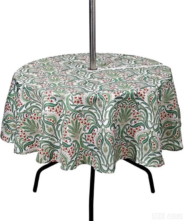 SUQ I OME Outdoor Tablecloth, Green Damascus Pattern, 60'' Round with Zipper by SUQIOME