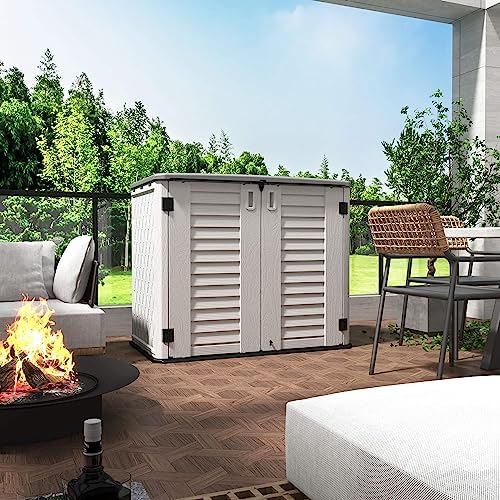 HOMSPARK Storage Shed Weather Resistance, Multi-Purpose Outdoor Storage Cabinet Waterproof, Outdoor Storage Cabinet for Bike, Garbage Cans, Lawnmower, Garden Accessories (off white, Standard-26 cu ft) - Image 4