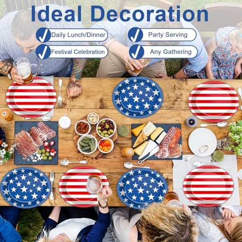 Qyeahkj 50 PCS Patriotic Oval Paper Plates Large 11” Disposable 4th of July American Flag Party Decorations Independence Day Supplies Favor for Veterans Election Day Memorial Day Party Tableware Set - Image 5