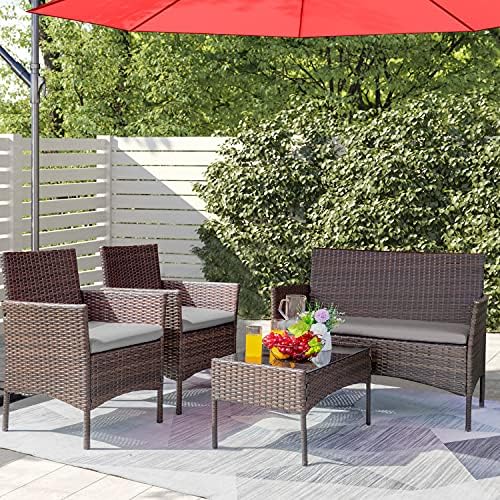 Greesum Patio Furniture 4 Pieces Conversation Sets,Brown and Gray - Image 3