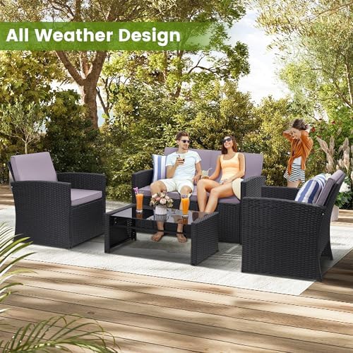 KROFEM 4 Piece Patio Furniture Set, Outdoor Wicker Conversation Set - Image 3