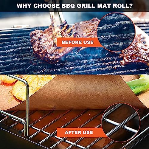 BBQ Grill Mat Roll, Cut to Size Grill Mats for Outdoor, Non-stick Accessories for Gas, Charcoal, Electric Grill, 15.75IN x 10 FT(Copper) - Image 3