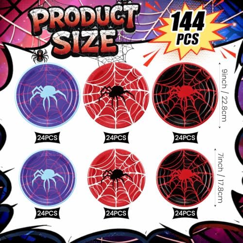 Havawish 144 Pcs Spider Paper Plates Birthday Party Decorations 7'' 9'' - Image 3