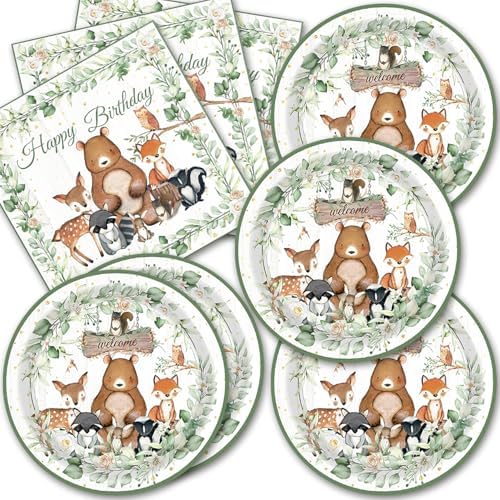40pcs Animals Party Supplies,Woodland Party Decoration Supplies,Used for Animals Birthday Decoration,Include 20 dinner plates, 20 Napkin by Unknown