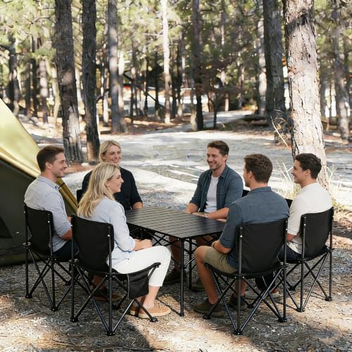 Camping Table with 6 Chairs, Portable Folding Picnic Table Set - Image 2